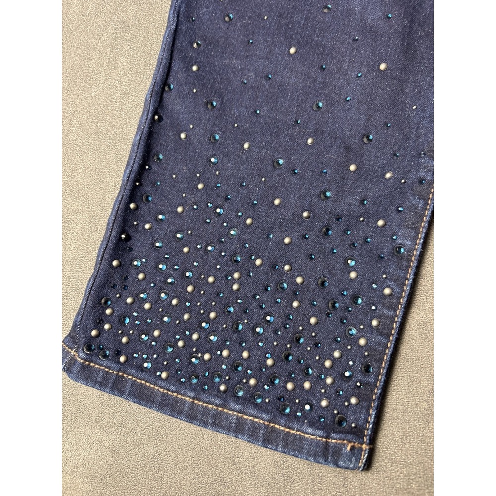 Stretch Rhinestone Slim Leg Ankle Jeans Dark Wash
